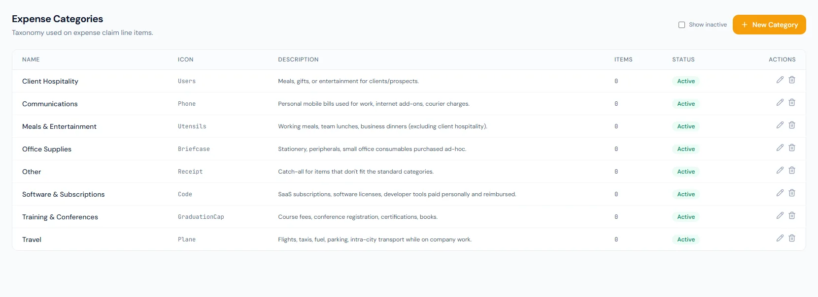 Expense Claims page showing reimbursement claims, approval status and payroll adjustment workflow.